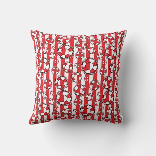 海上赤と白ストライプ救命帯パターン（の模様が）ある クッション (裏面)