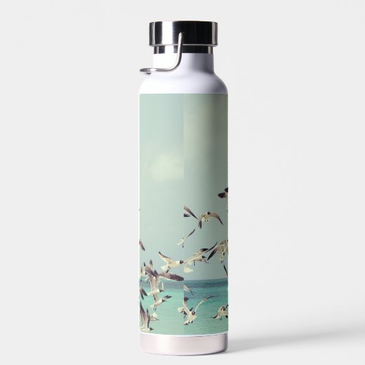 海上飛んでいるのカモメの群れ。 ウォーターボトル (右面)