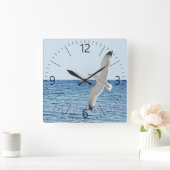 海上飛んでいるのカモメ スクエア壁時計 (ホーム)