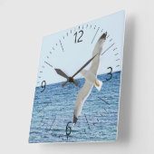 海上飛んでいるのカモメ スクエア壁時計 (傾斜)