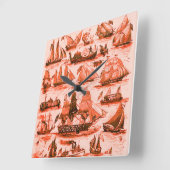 海上，ヴィンテージ船，帆船，赤い白 スクエア壁時計 (傾斜)