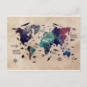 海世界地図 ポストカード