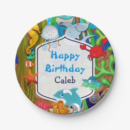 海中おもしろい子供の誕生日パーティー ペーパープレート (正面)