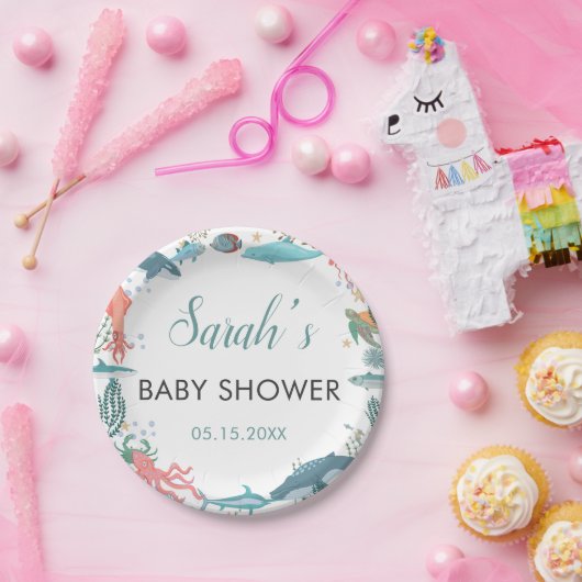 海中かわいい海動物ベビーシャワーRSVP ペーパープレート (パーティー)
