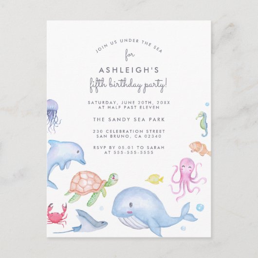 海中で |かわいい男航海のの子の誕生日パーティー インビテーションポストカード (正面)