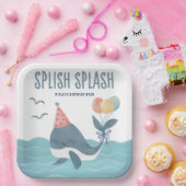 海中で |ウオーターカラークジラビーチ誕生日 ペーパープレート (パーティー)