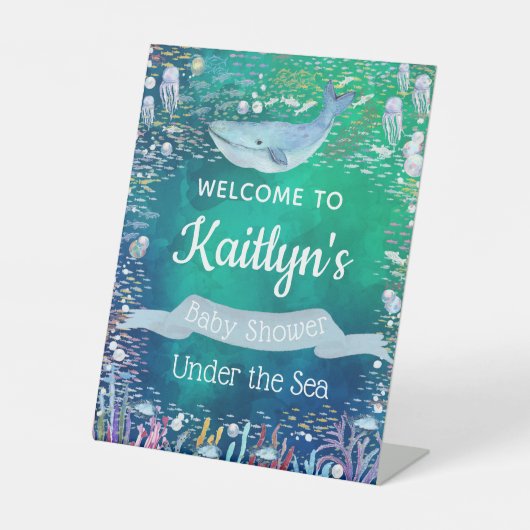 海中で |海をテーマにしたベビーシャワーへようこそ 台座サイン (正面)