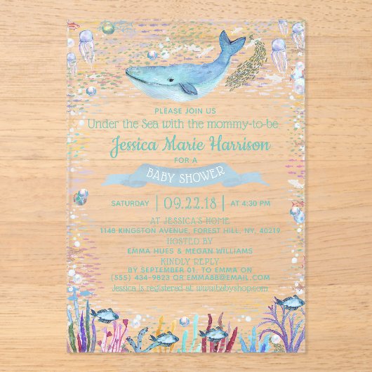 海中で |海をテーマにしたベビーシャワー アクリル招待状 (正面)