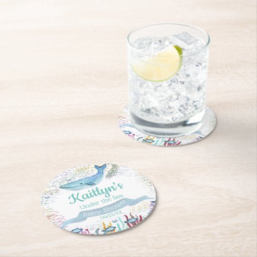 海中で |海をテーマにしたベビーシャワー ラウンドペーパーコースター (インサイチュ)