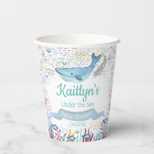 海中で |海をテーマにしたベビーシャワー 紙コップ (裏面)