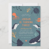 海中で |海動物少年の誕生日パーティー 招待状 (正面)