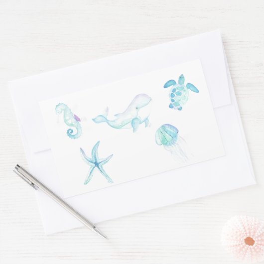 海中で 長方形シール (封筒)