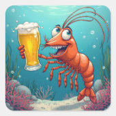 海中にビールを1杯入れてエビを食べる スクエアシール (正面)
