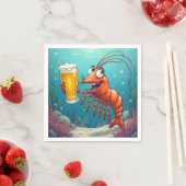 海中にビールを1杯入れてエビを食べる スタンダードカクテルナプキン (インサイチュ)