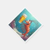 海中にビールを1杯入れてエビを食べる スタンダードカクテルナプキン (角)