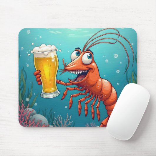 海中にビールを1杯入れてエビを食べる マウスパッド (マウス)