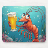 海中にビールを1杯入れてエビを食べる マウスパッド (正面)