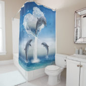 海中のイルカのハート シャワーカーテン (インサイチュ)