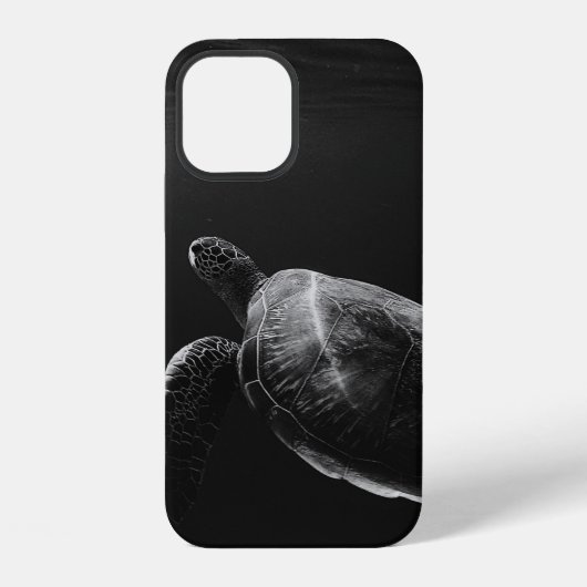 海中のウミガメのシルエット iPhoneケース (裏面)