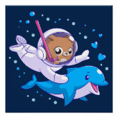 海中のネコとイルカ ポスター (正面)