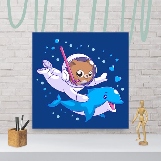 海中のネコとイルカ ポスター