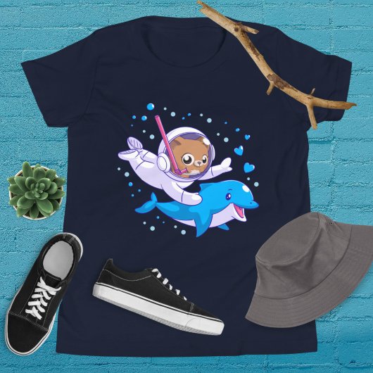 海中のネコとイルカ Tシャツ