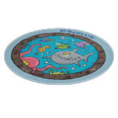 海中のユーモラスな海洋生物の漫画イラスト カッティングボード (角)