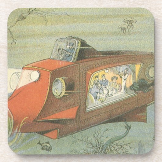 海中のヴィンテージ サイエンス フィクション スチームパンク潜水艦 コースター (正面)