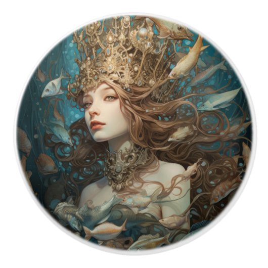 海中の人魚と女王様 セラミックノブ (正面)