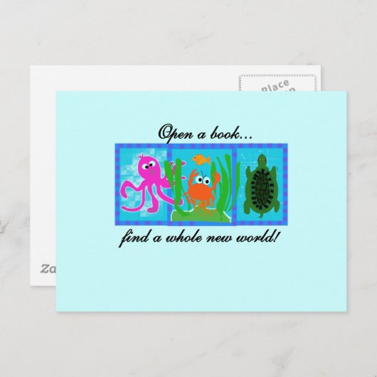 海中の冒険A本を開く ポストカード (正面/裏面)