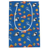 海中の動物の下で，水中海模様 ミディアムペーパーバッグ (正面)