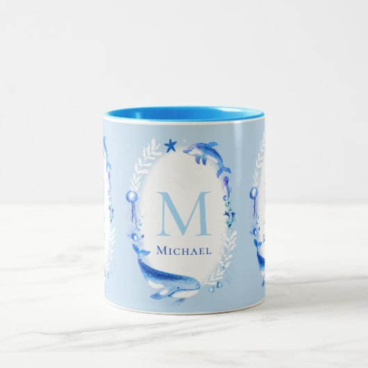 海中の動物の航海のビーチ贈り物パーソナライズされた ツートーンマグカップ (中央)
