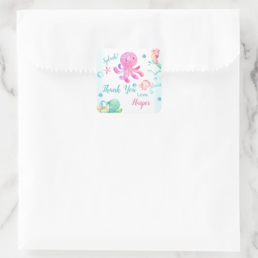 海中の女の子誕生日ありがとうステッカー スクエアシール (バッグ)