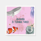 海中の子供の誕生日航海のパーティーピンク スタンダードカクテルナプキン (正面)