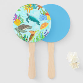 海中の宝物ウミガメとサンゴ ハンドファン