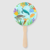 海中の宝物ウミガメとサンゴ ハンドファン (正面)