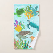 海中の宝物ウミガメとサンゴ バスタオルセット (ハンドタオル)