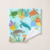 海中の宝物ウミガメとサンゴ バスタオルセット (ウォッシュタオル)