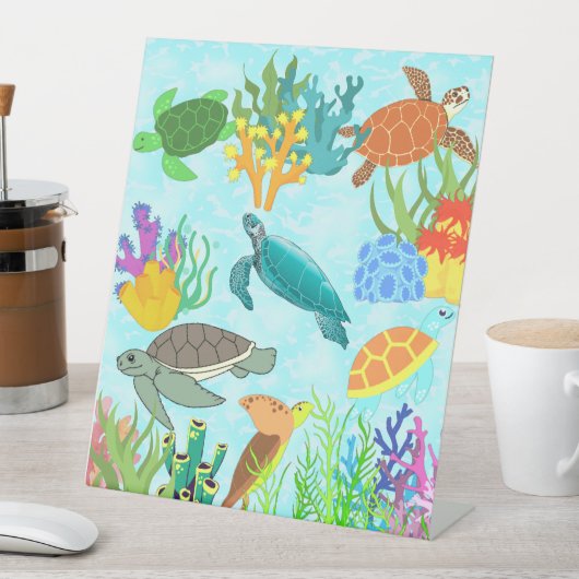 海中の宝物ウミガメとサンゴ 台座サイン (インサイチュ)