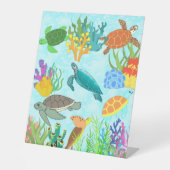 海中の宝物ウミガメとサンゴ 台座サイン (正面)