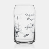 海中の海の生物ビーチウェディングの花嫁と花婿 ガラス缶 (裏面)