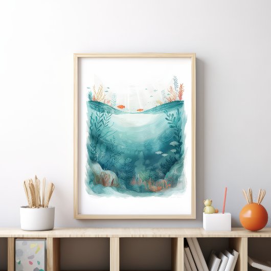 海中の海洋シーン 海の生き物 アートポスター ポスター