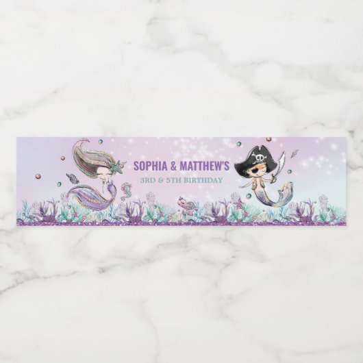 海中の海賊誕生日パーティー ペットボトルラベル (シングルラベル)