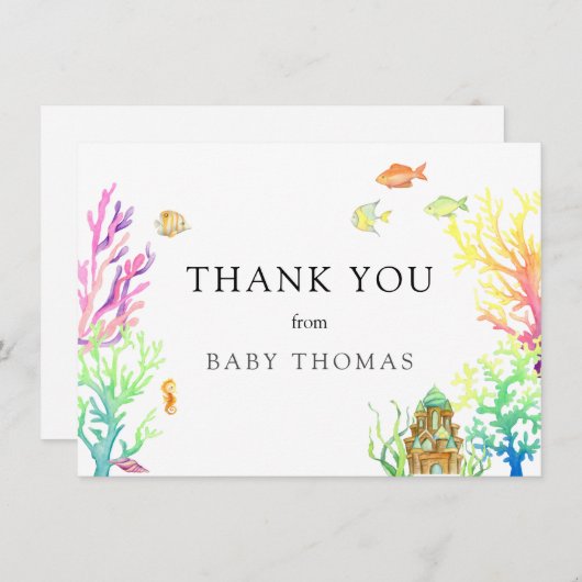 海中の赤ちゃんシャワーありがとう サンキューカード (正面/裏面)