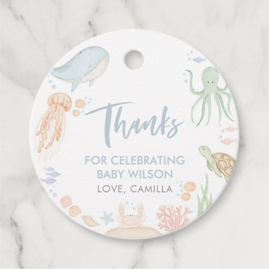 海中の赤ちゃんシャワーありがとう フェイバータグ (正面)