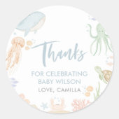 海中の赤ちゃんシャワーありがとう ラウンドシール (正面)