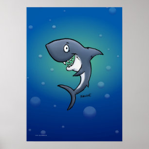 海中の青い背景ポスターに浮かぶ笑顔のサメ ポスター