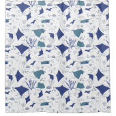 海中の青と白のエイ シャワーカーテン (正面)