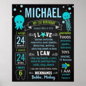 海中ゼリーフィッシュカメの誕生日標識 ポスター (正面)