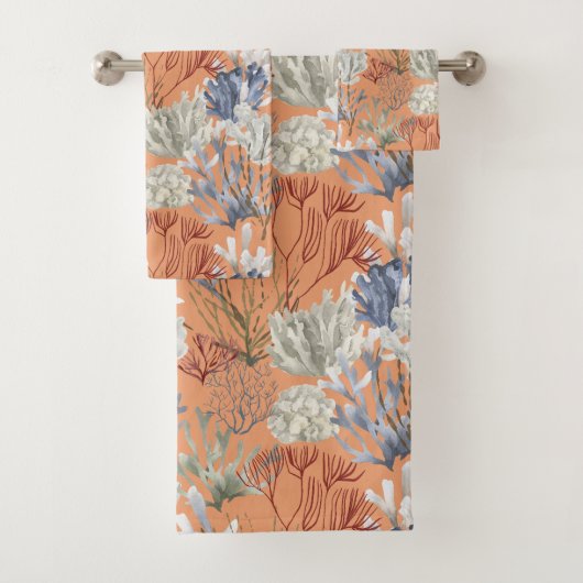 海中プリント無地の付きアプリコット バスタオルセット (インサイチュ)